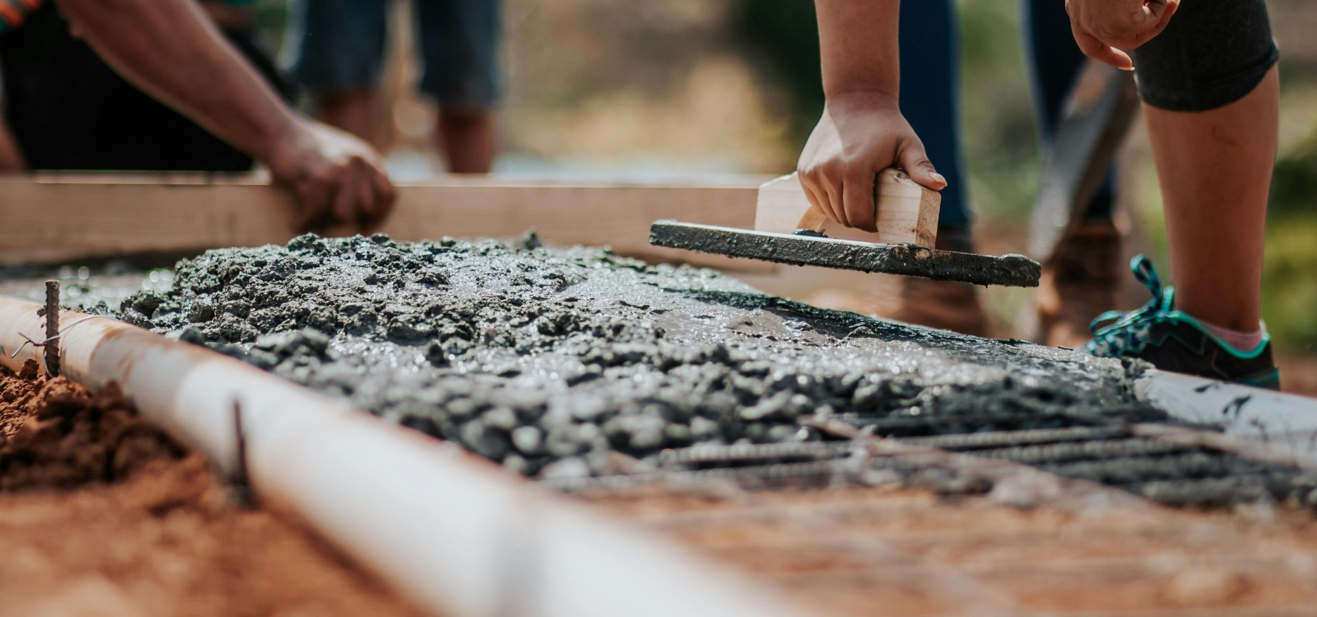 Construction work on a concrete base
